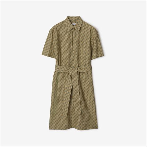 Check Cotton Shirt Dress in Light sage 